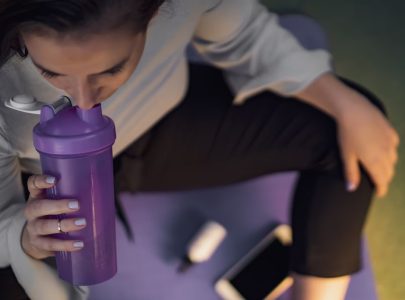 women having post workout protein shake